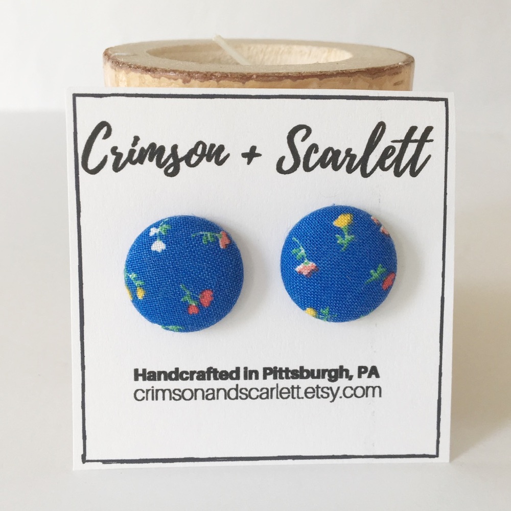 Handmade earrings - blue floral